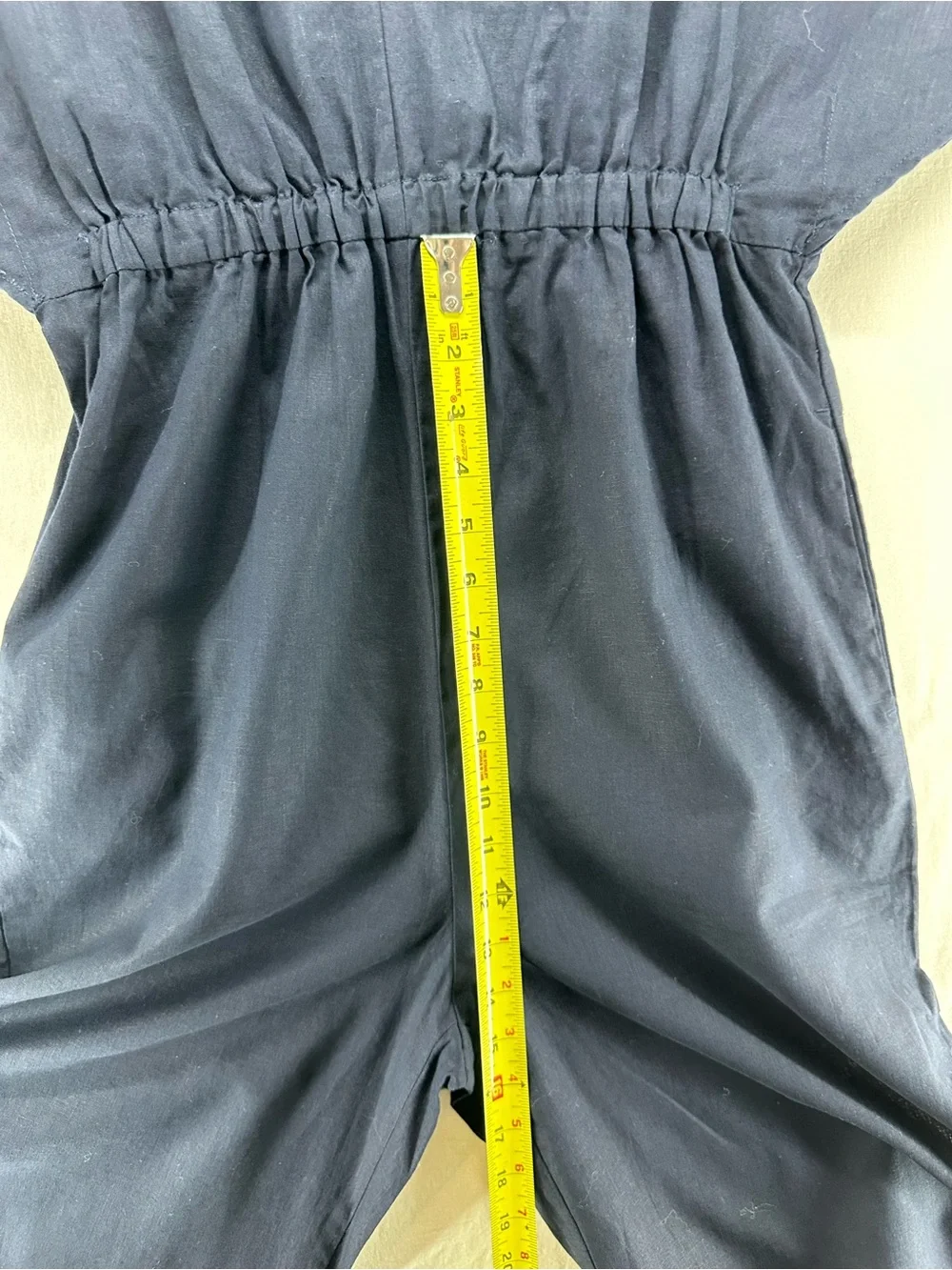 Zara Navy Blue Linen Jumpsuit S Wide Leg V-Neck Tie Back Short Sleeve‎ Rustic